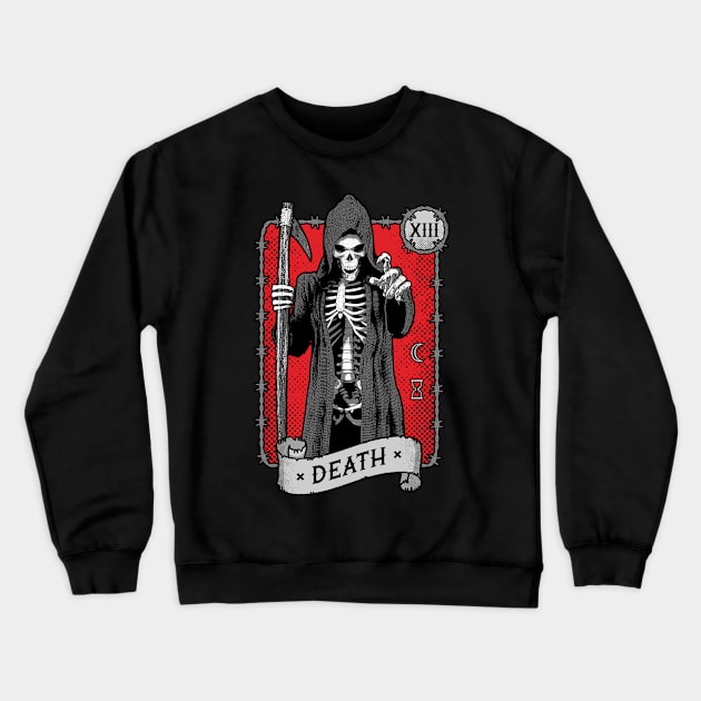 Death Tarot Card Occult Grim Reaper Astrology RED Crewneck Sweatshirt by Grandeduc